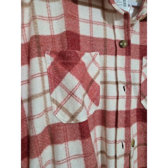 Maurices medium women's red and white button up flannel long sleeve new w tags - Picture 3 of 11